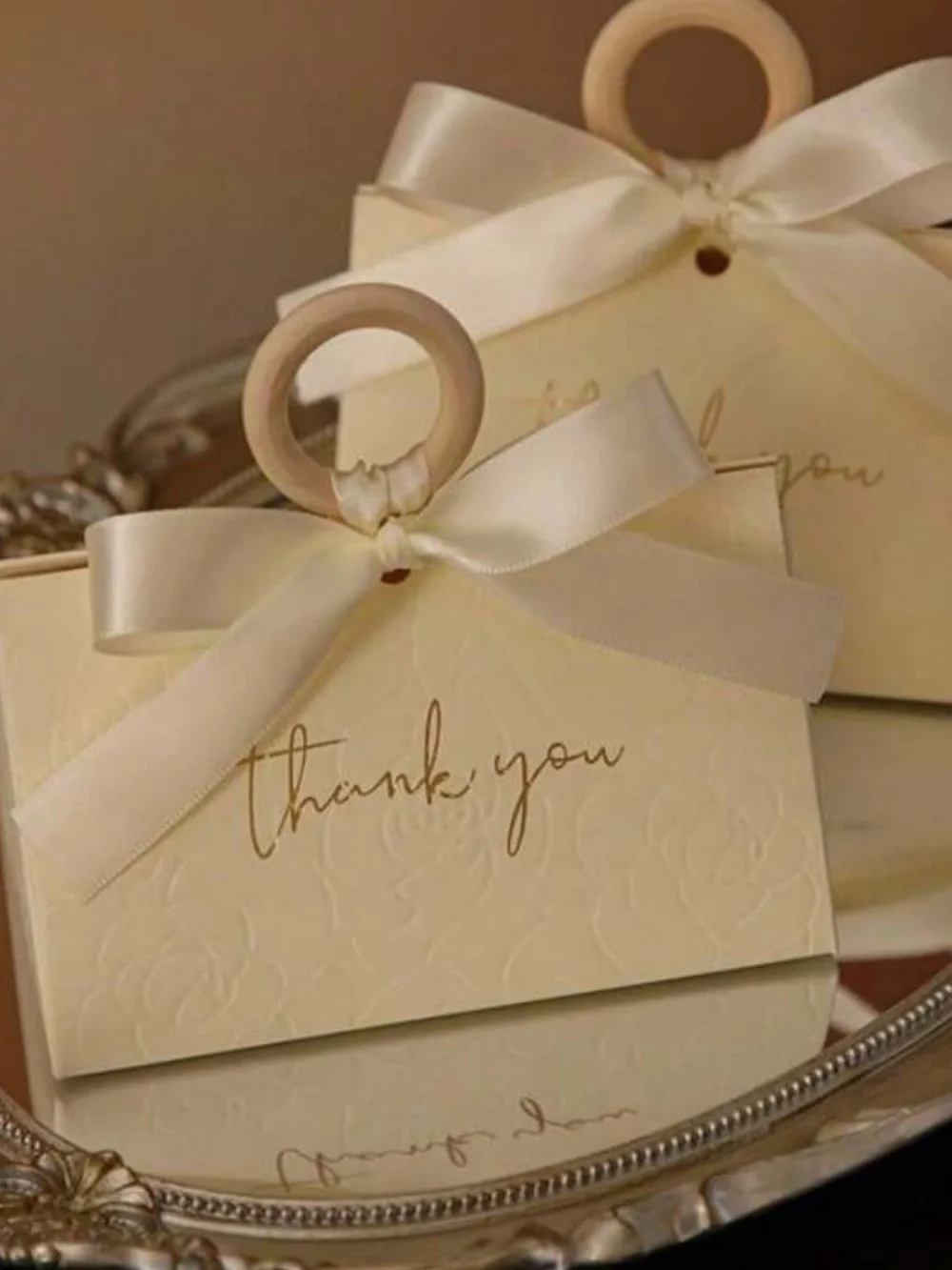 Elegant Champagne 'Thank You' Gift Boxes with Satin Bows🤍 60 Boxes